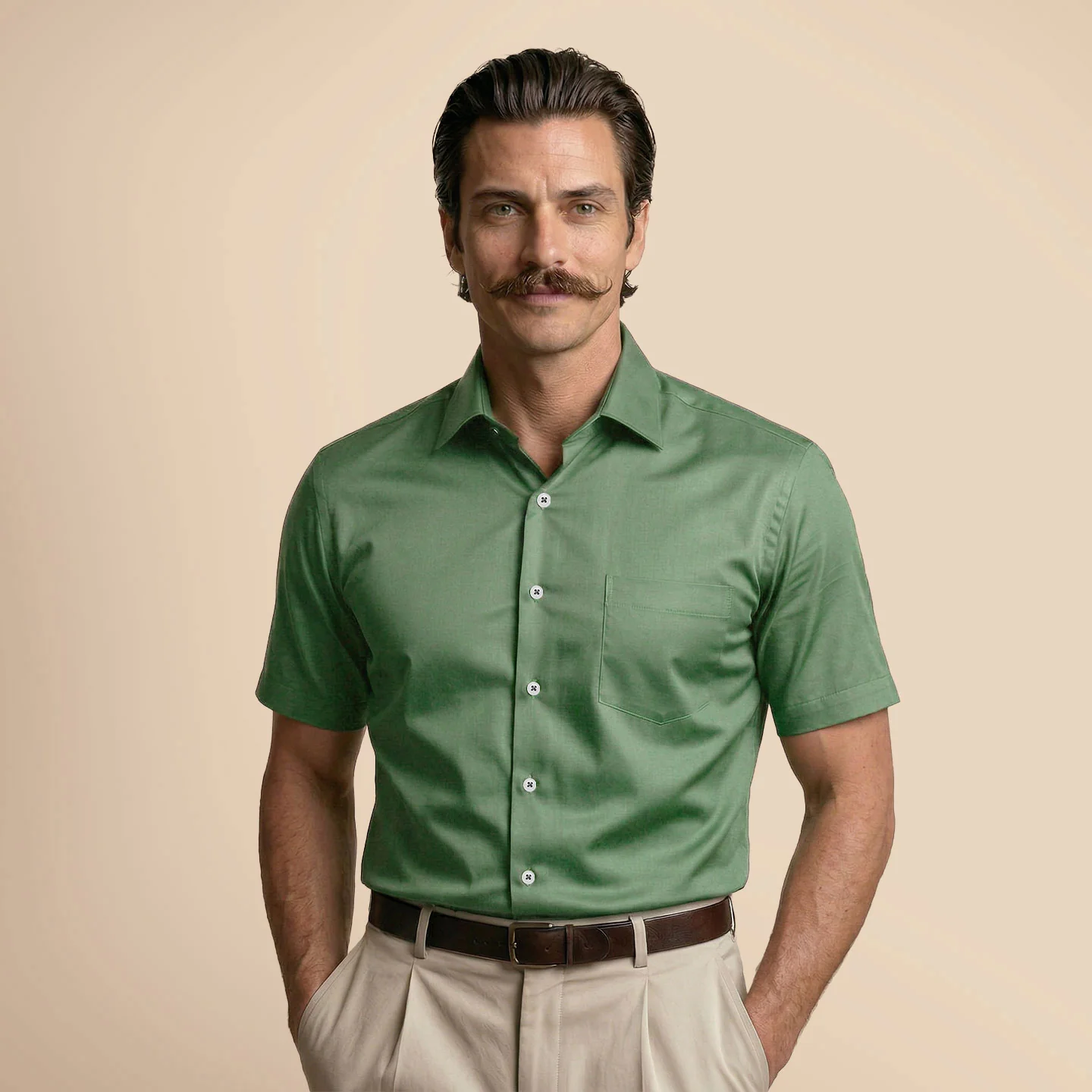 Ashley Half Sleeves Giza Cotton Shirt In Grass Green - Image 5