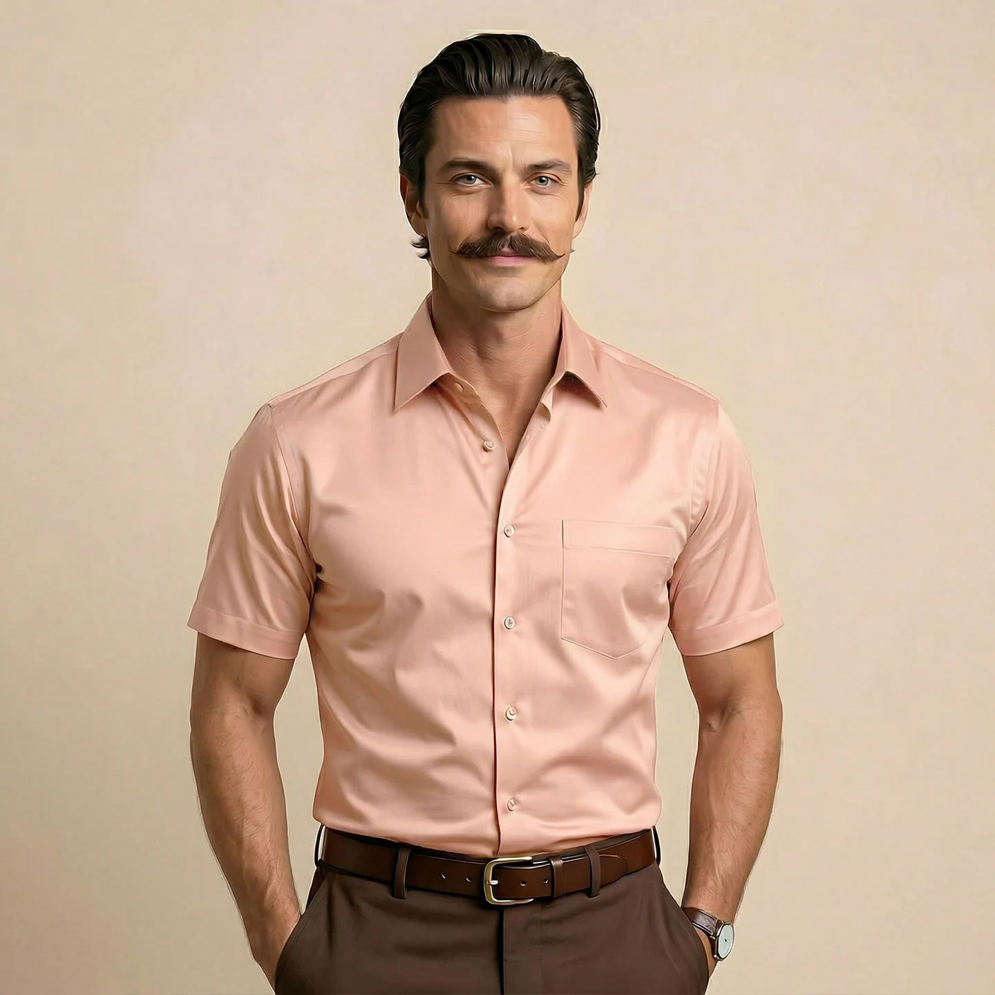 Ashley Half Sleeves Giza Cotton Shirt In Peach Fuzz - Image 2