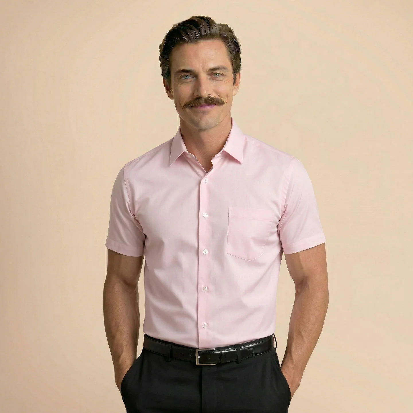 Ashley Half Sleeves Giza Cotton Shirt In Powder Pink