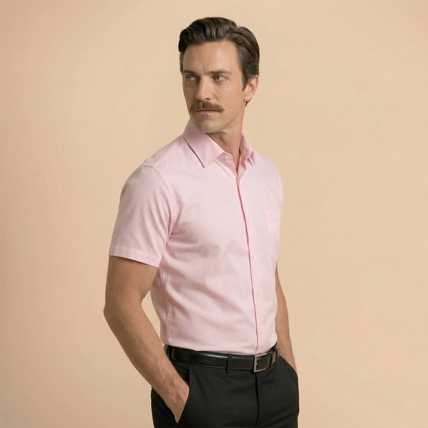 Ashley Half Sleeves Giza Cotton Shirt In Powder Pink - Image 2