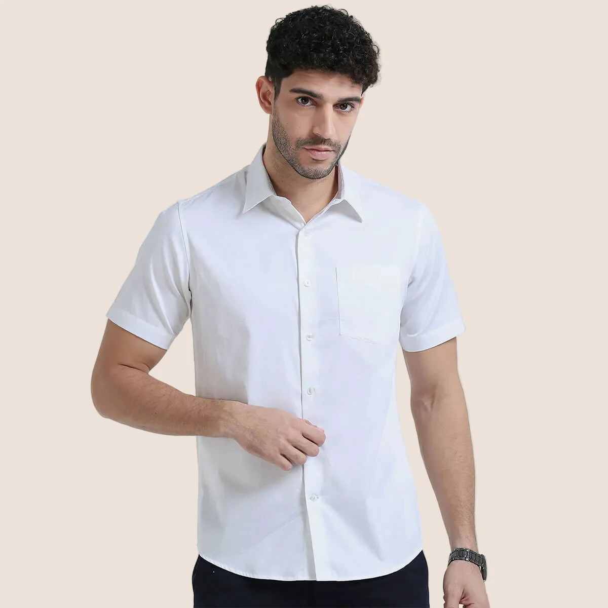 Ashley Half Sleeves Giza Cotton Shirt In Snow - Image 6