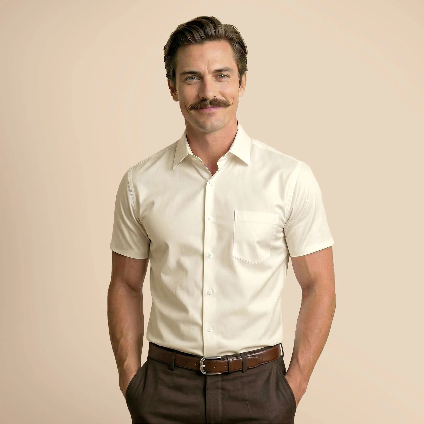Ashley Half Sleeves Giza Cotton Shirt In Vanilla