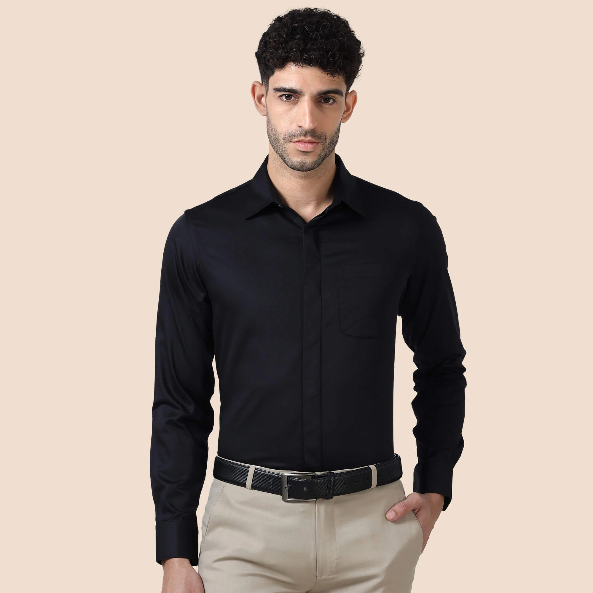 Bennet Black Shirt With Concealed Placket