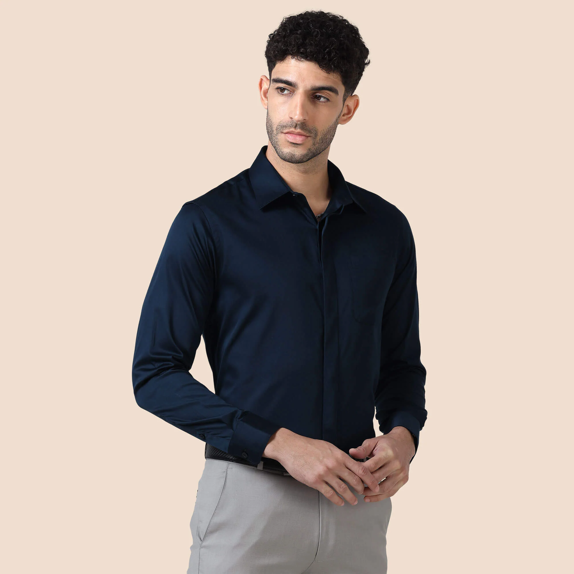 Bennet Navy Shirt With Concealed Placket - Image 3