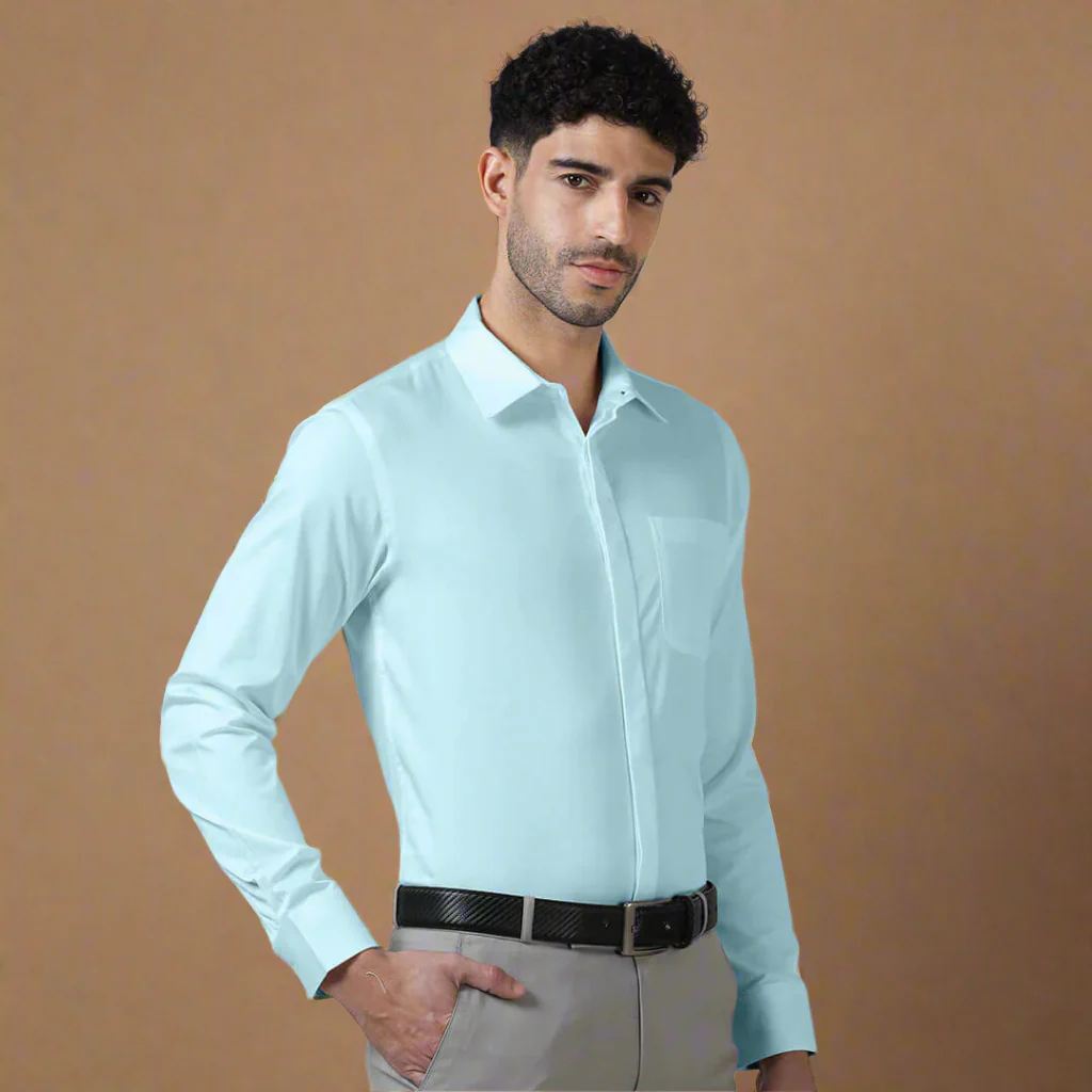 Bennet Sky Blue Shirt With Concealed Placket - Image 7