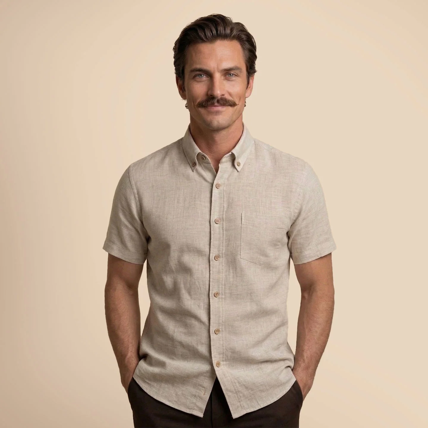 Breeze Linen Half Sleeves Shirt In Sand