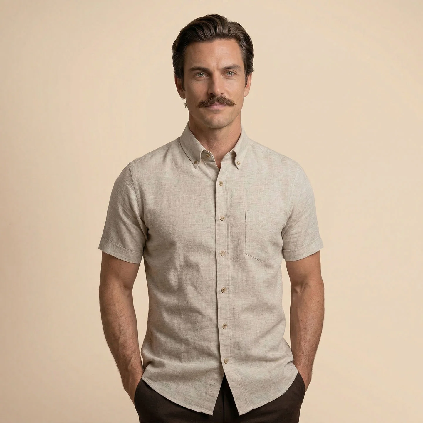 Breeze Linen Half Sleeves Shirt In Sand - Image 5