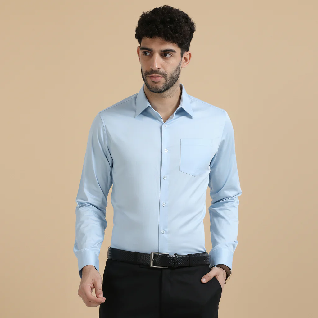 Cambridge Giza Cotton Shirt In Ice Blue