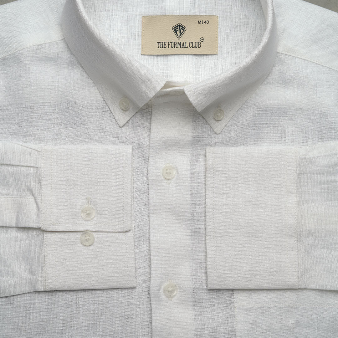 Cedar Pure Linen Full Sleeves Shirt in Snow - Image 6