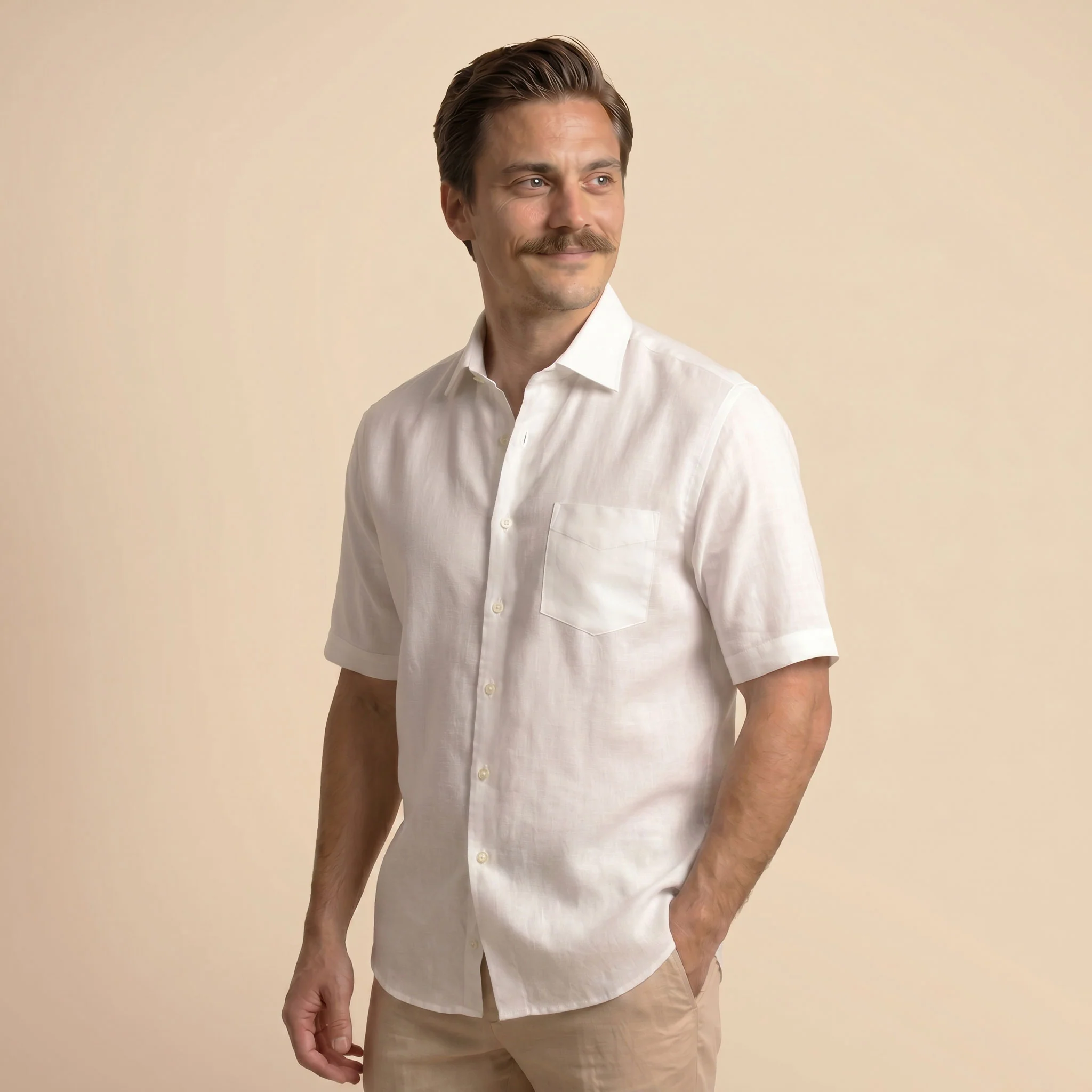 Cedar Pure Linen Half Sleeves Shirt In Snowflake - Image 4