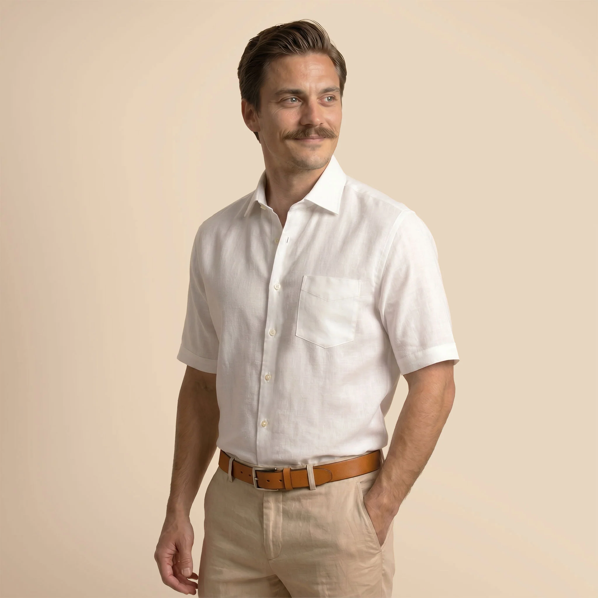 Cedar Pure Linen Half Sleeves Shirt In Snowflake - Image 7