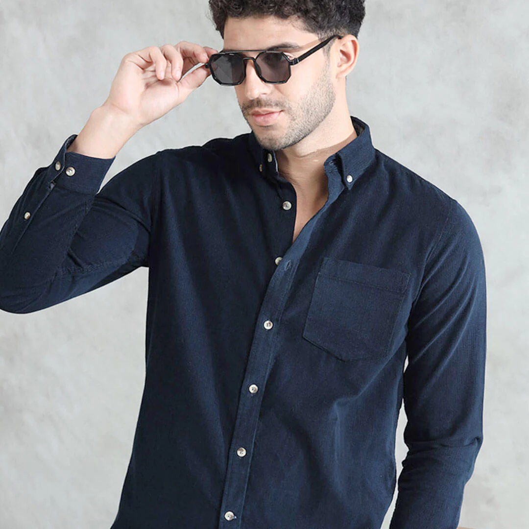 Cruise Corduroy Shirt In Navy Saphire - Image 3