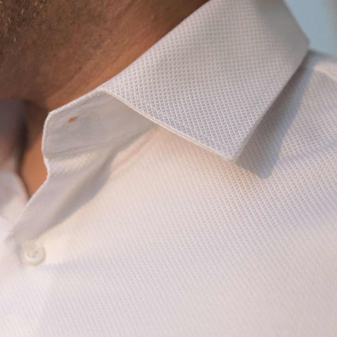 Diamond Dobby 2 Ply Cotton Shirt in Cloud White - Image 3