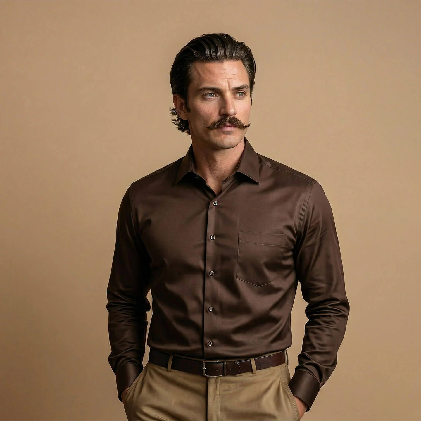 French Cuff Giza Cotton Shirt In Coffee - Image 4