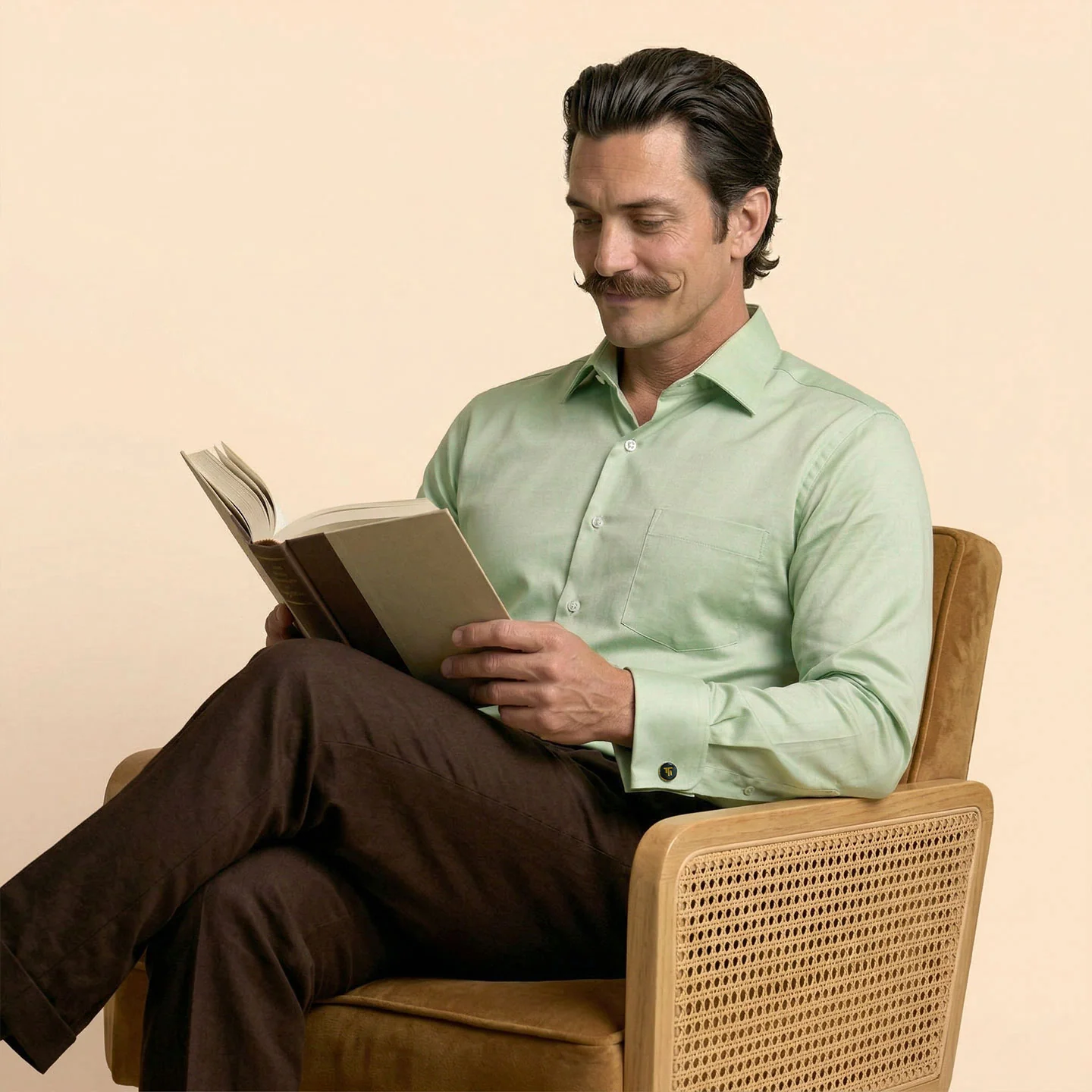 French Cuff Giza Cotton Shirt In Moss Green - Image 6