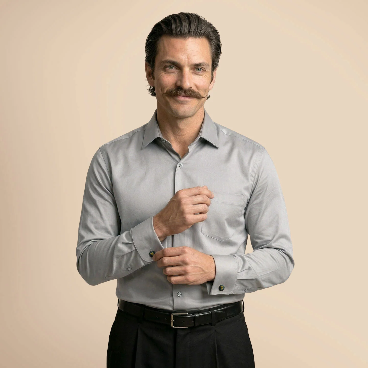 French Cuff Giza Cotton Shirt In Pewter