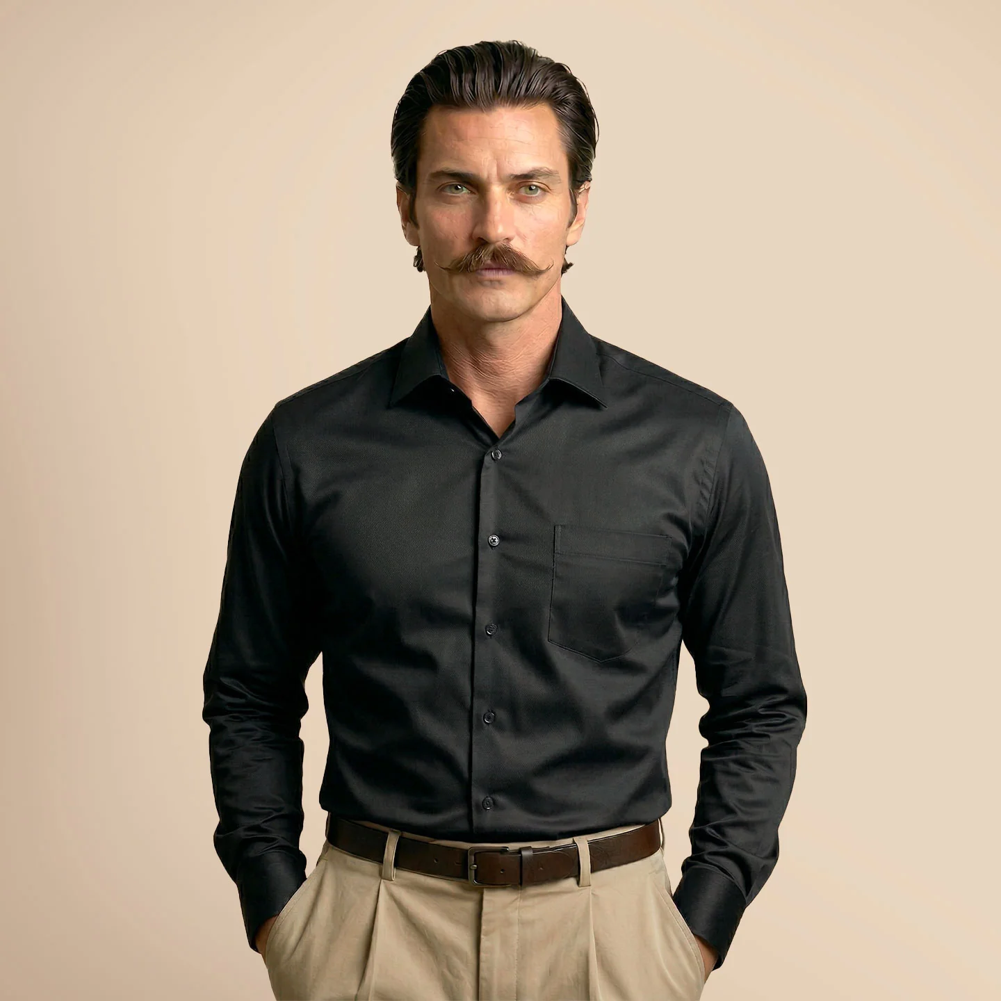 French Cuff Giza Cotton Shirt In Raven - Image 6