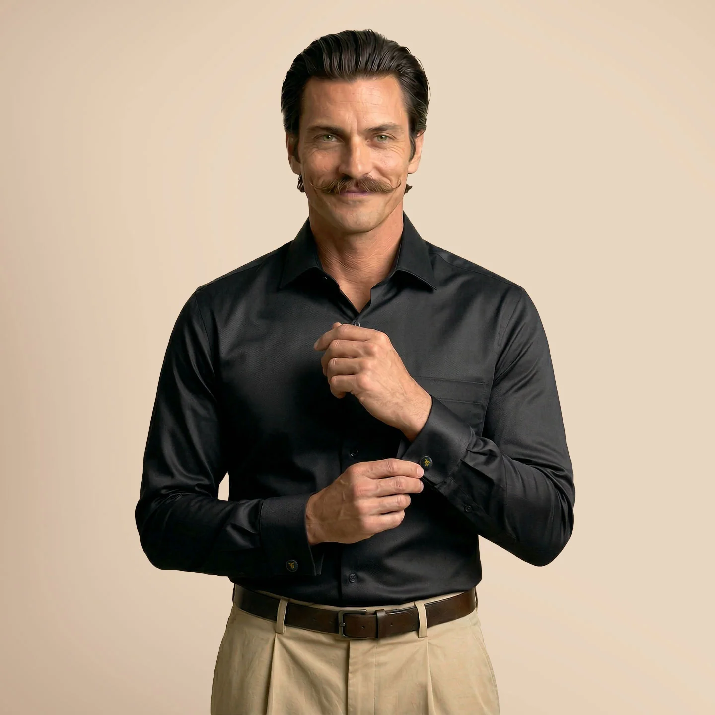 French Cuff Giza Cotton Shirt In Raven - Image 9
