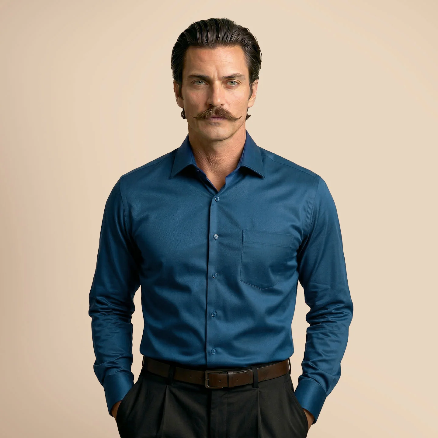 French Cuff Giza Cotton Shirt In Slate Blue - Image 5