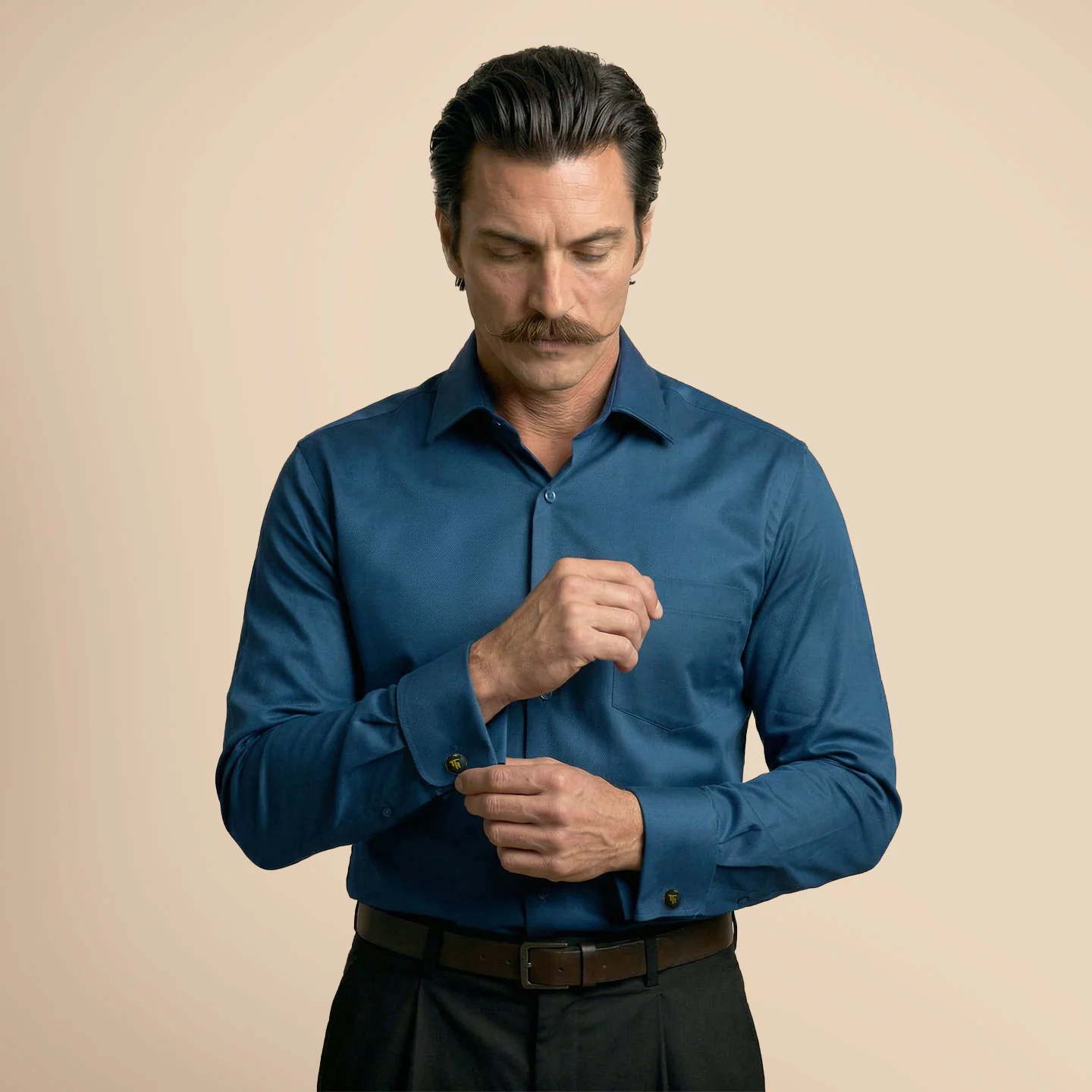 French Cuff Giza Cotton Shirt In Slate Blue - Image 8