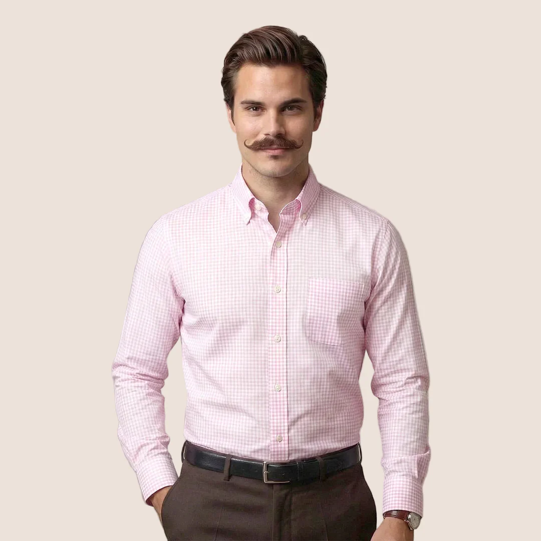 Gingham 2 Ply Check Shirt In Blush Pink