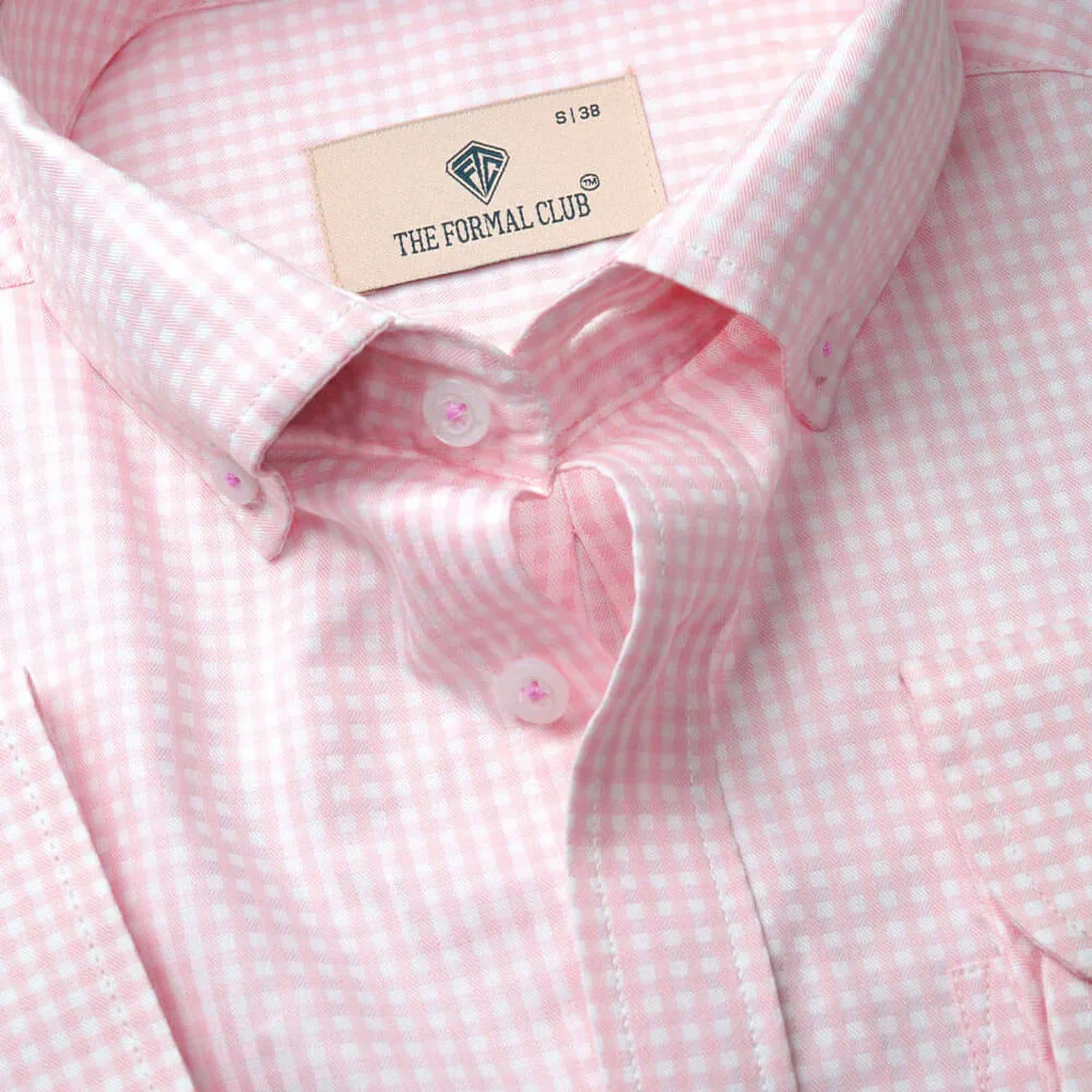 Gingham 2 Ply Check Shirt In Blush Pink - Image 3