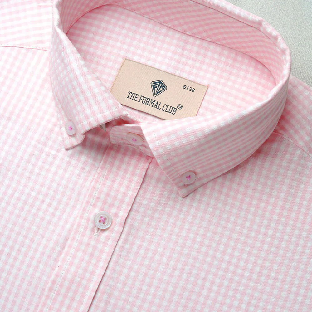 Gingham 2 Ply Check Shirt In Blush Pink - Image 4