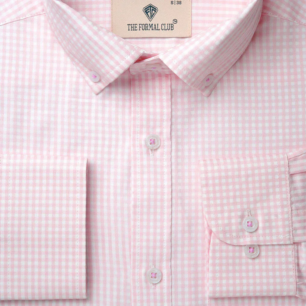 Gingham 2 Ply Check Shirt In Blush Pink - Image 5