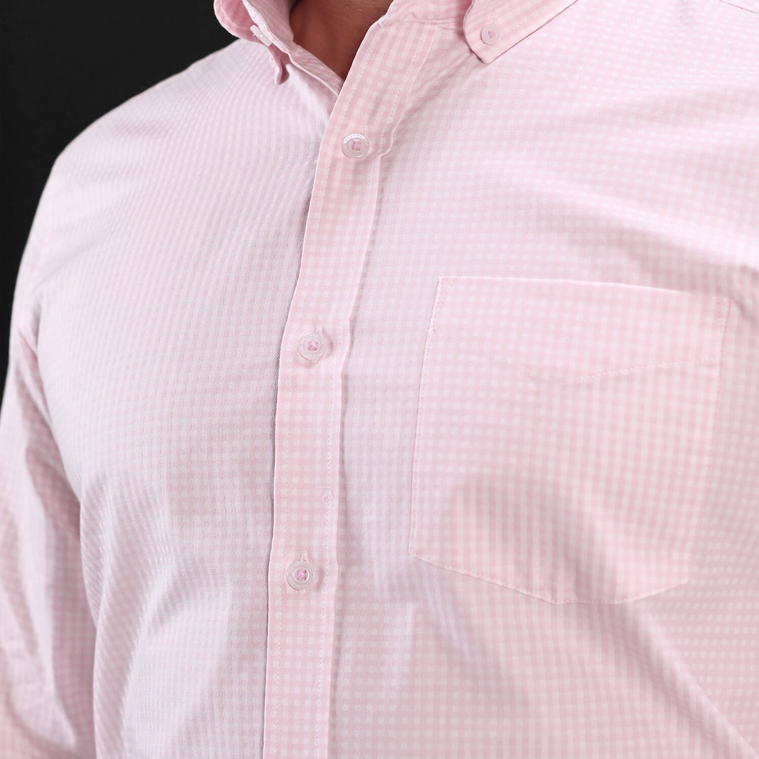 Gingham 2 Ply Check Shirt In Blush Pink - Image 7