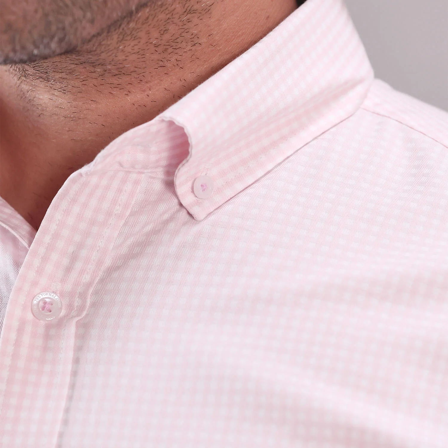 Gingham 2 Ply Check Shirt In Blush Pink - Image 8