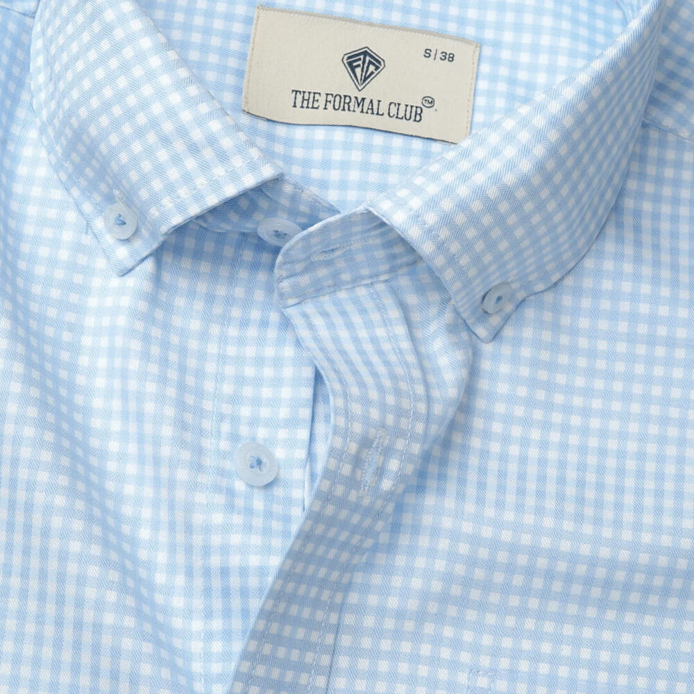 Gingham 2 Ply Check Shirt In Cloud Blue - Image 3