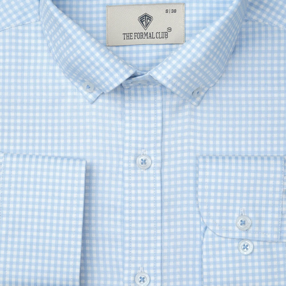 Gingham 2 Ply Check Shirt In Cloud Blue - Image 4