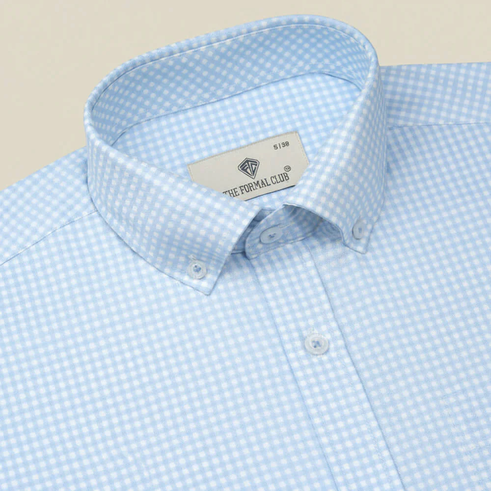 Gingham 2 Ply Check Shirt In Cloud Blue - Image 5