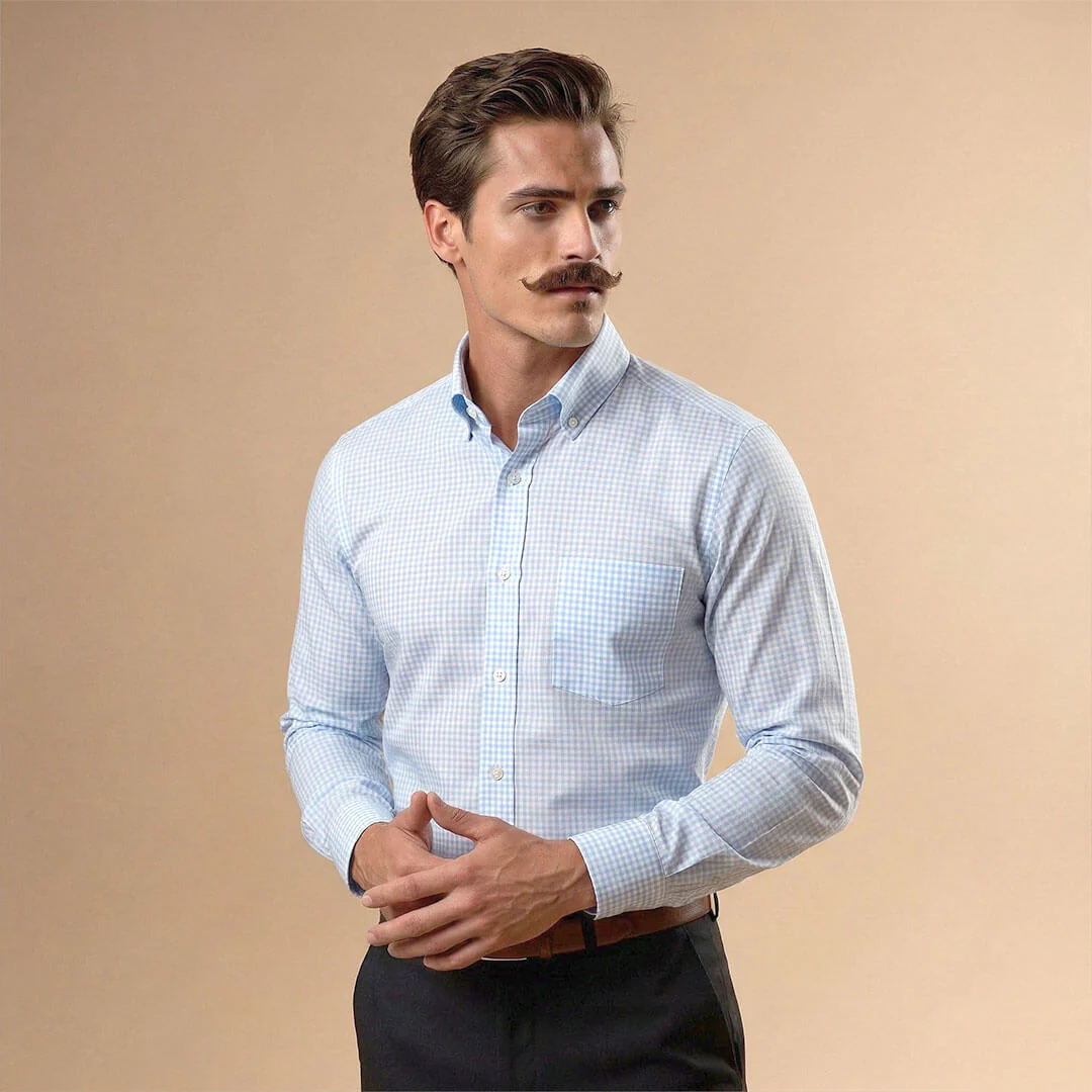 Gingham 2 Ply Check Shirt In Cloud Blue - Image 9
