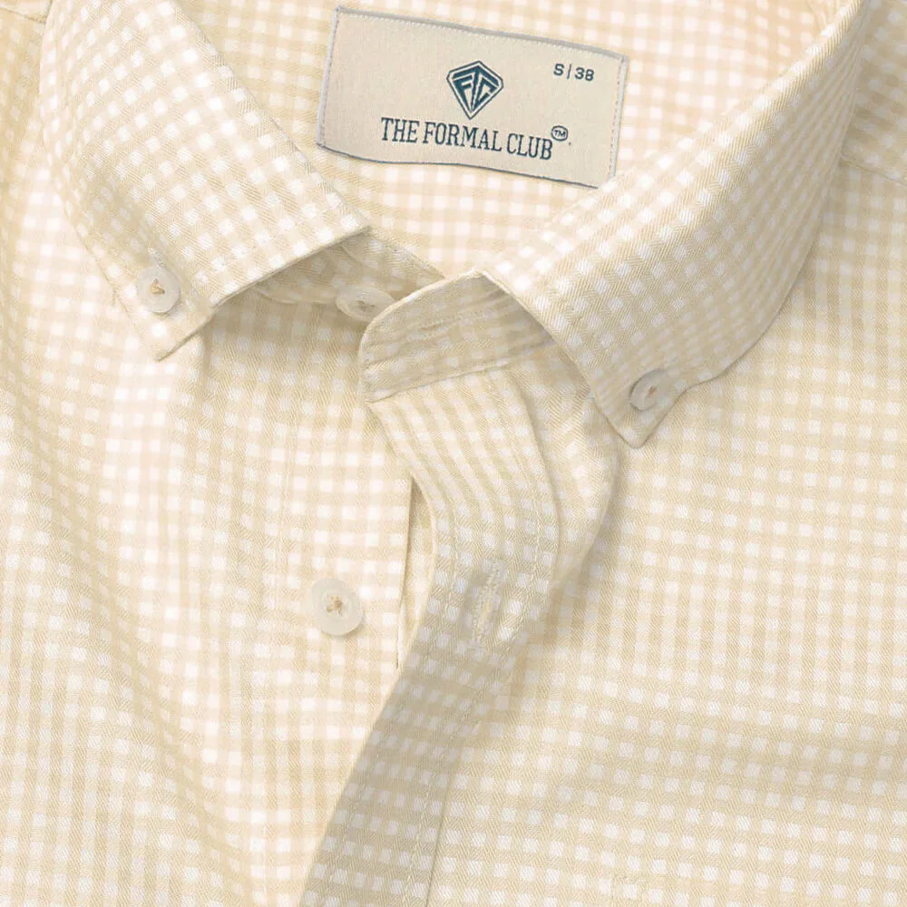 Gingham 2 Ply Check Shirt In Ochre - Image 3