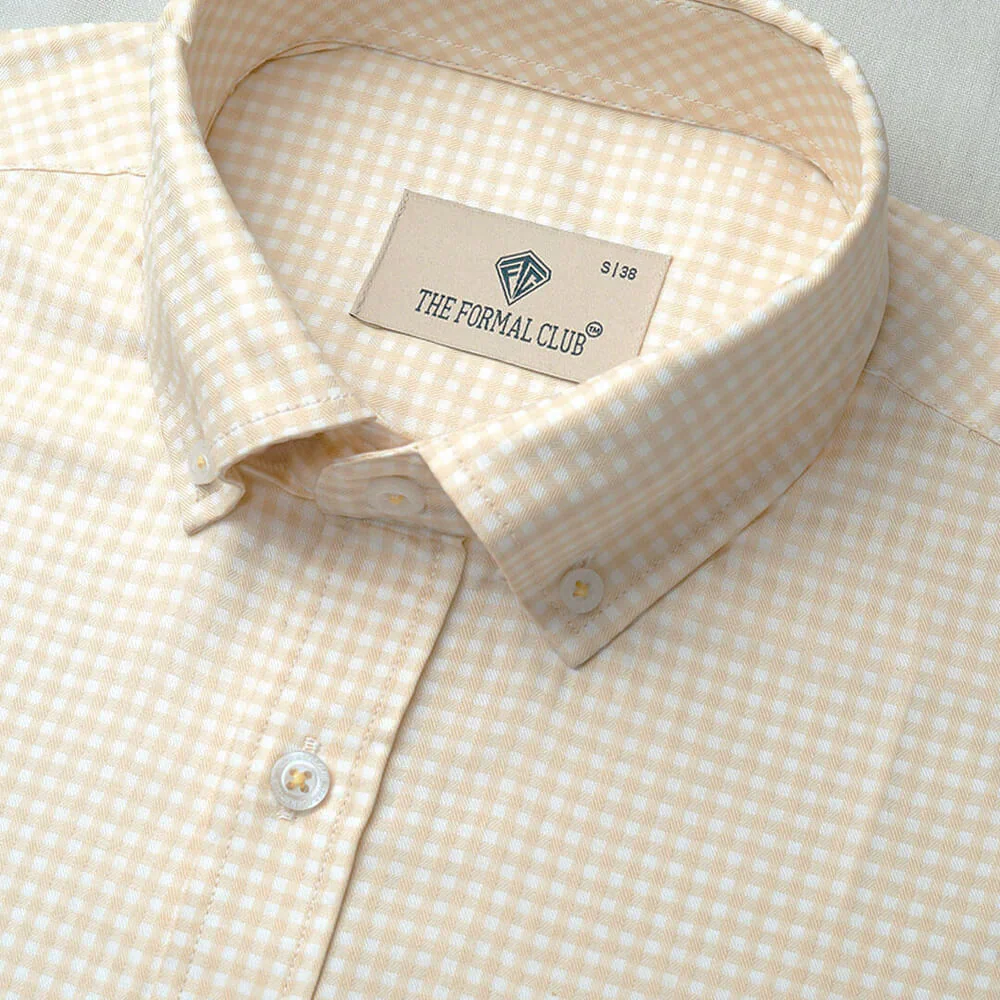 Gingham 2 Ply Check Shirt In Ochre - Image 6