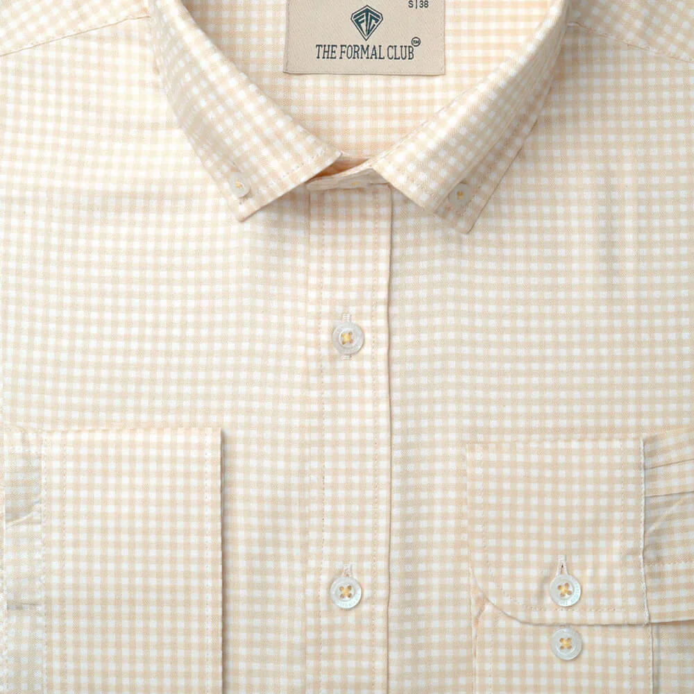 Gingham 2 Ply Check Shirt In Ochre - Image 8