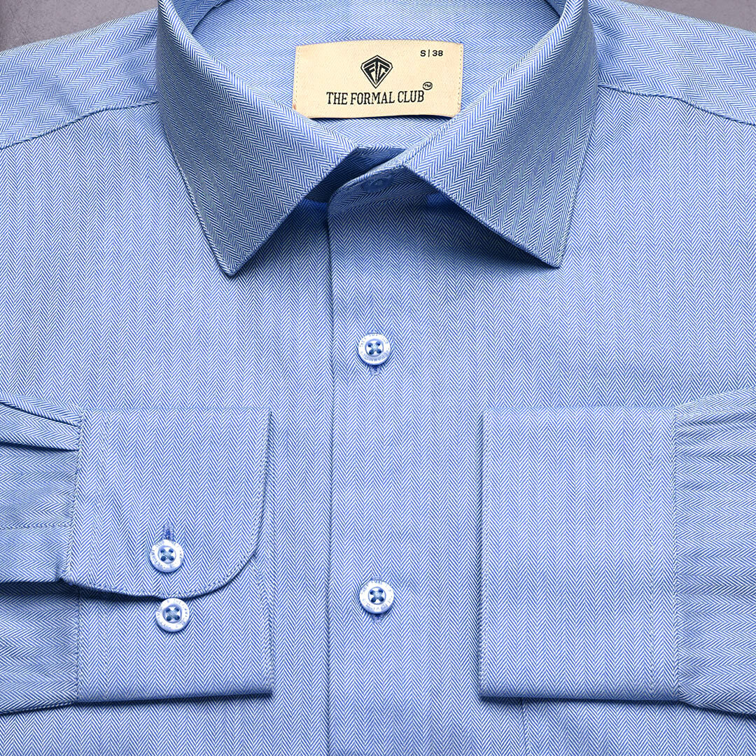 Imperial Herringbone 2 Ply Giza Shirt In Cornflower - Image 5