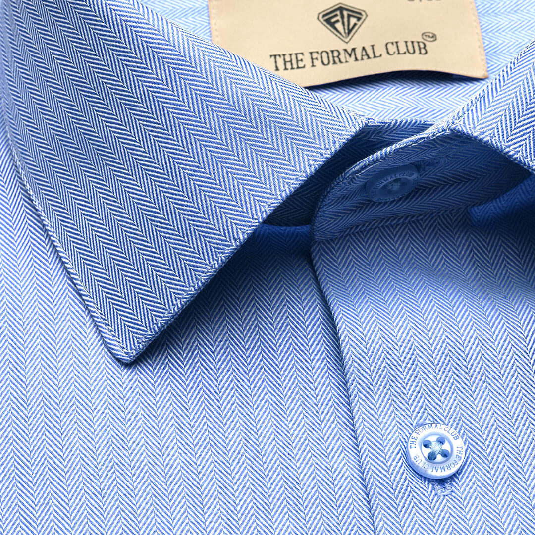 Imperial Herringbone 2 Ply Giza Shirt In Cornflower - Image 8