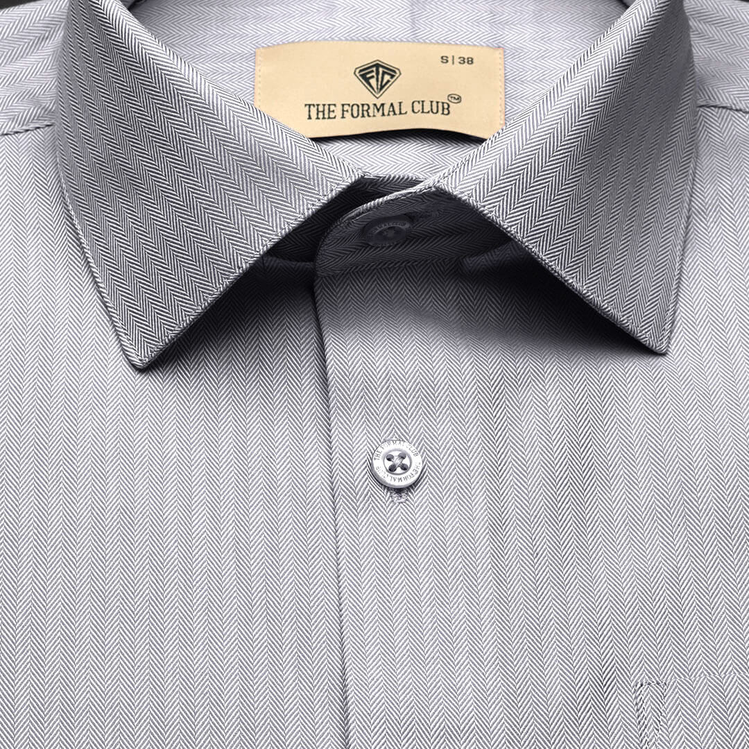 Imperial Herringbone 2 Ply Giza Shirt In Silver Grey - Image 3