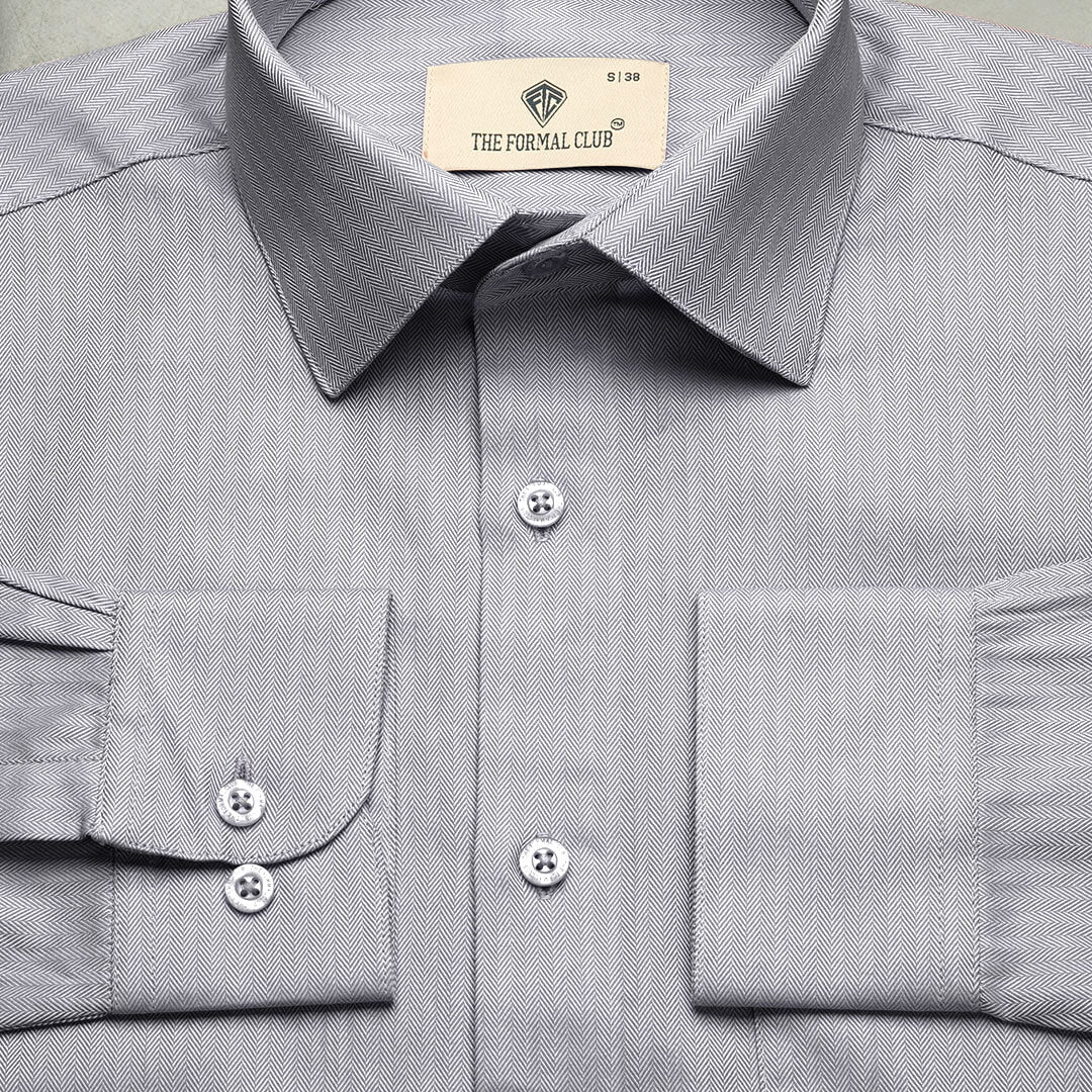 Imperial Herringbone 2 Ply Giza Shirt In Silver Grey - Image 4