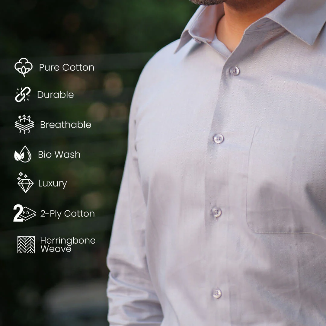 Imperial Herringbone 2 Ply Giza Shirt In Silver Grey - Image 5