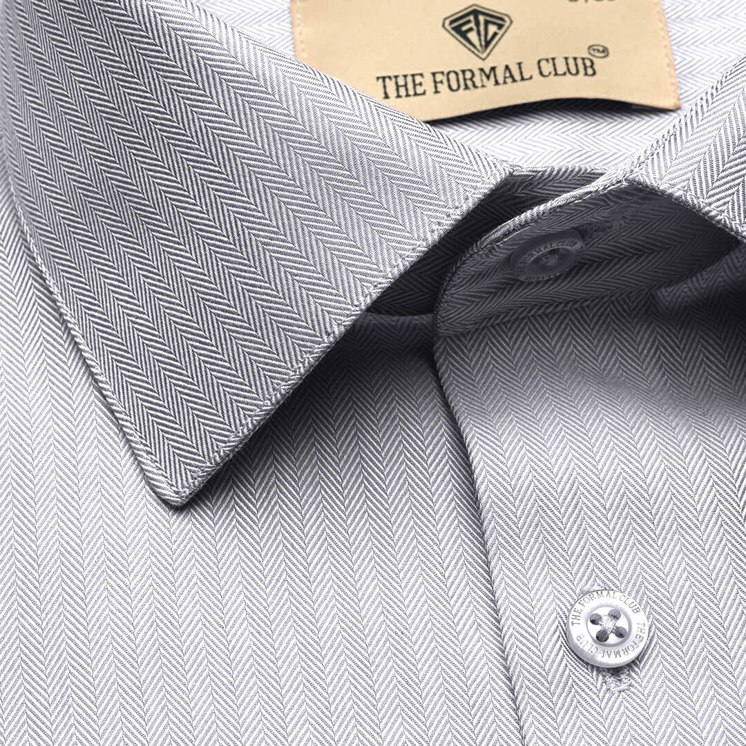 Imperial Herringbone 2 Ply Giza Shirt In Silver Grey - Image 9