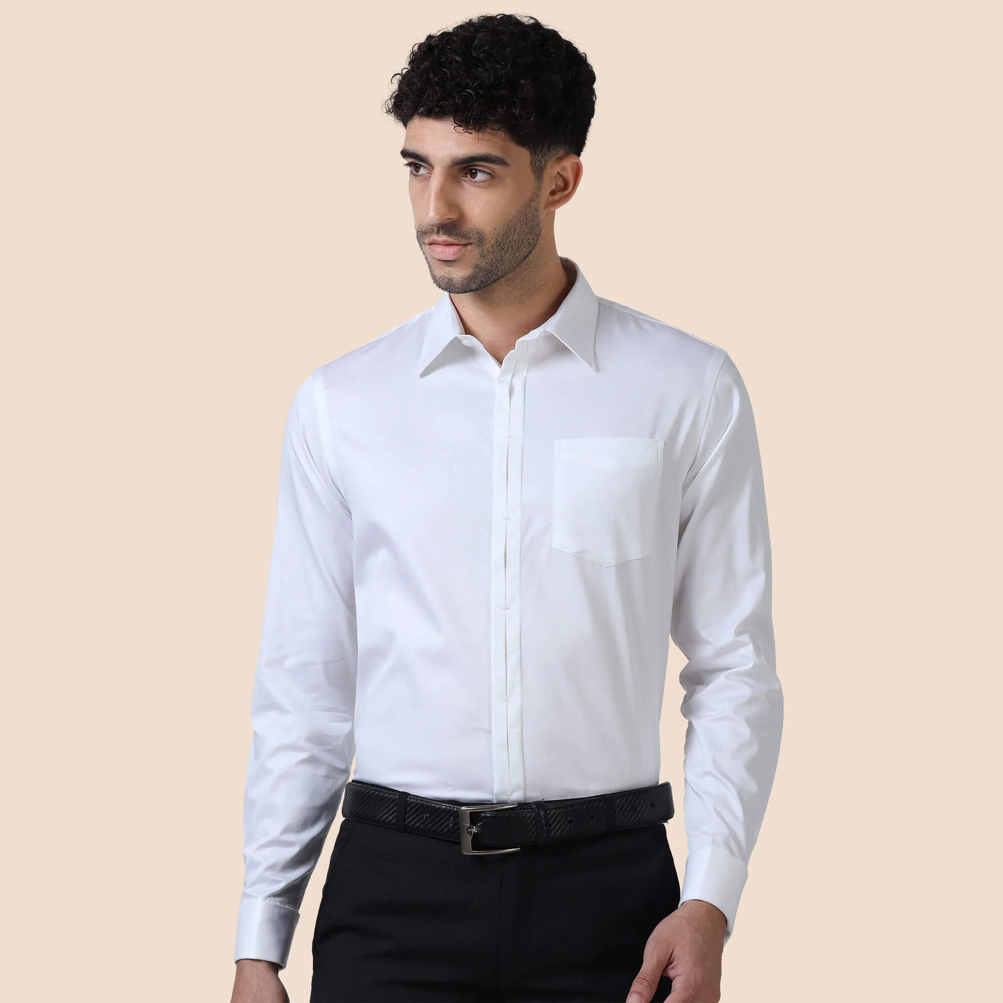 Keneth White Shirt with Signature Concealed  Placket & French Cuff