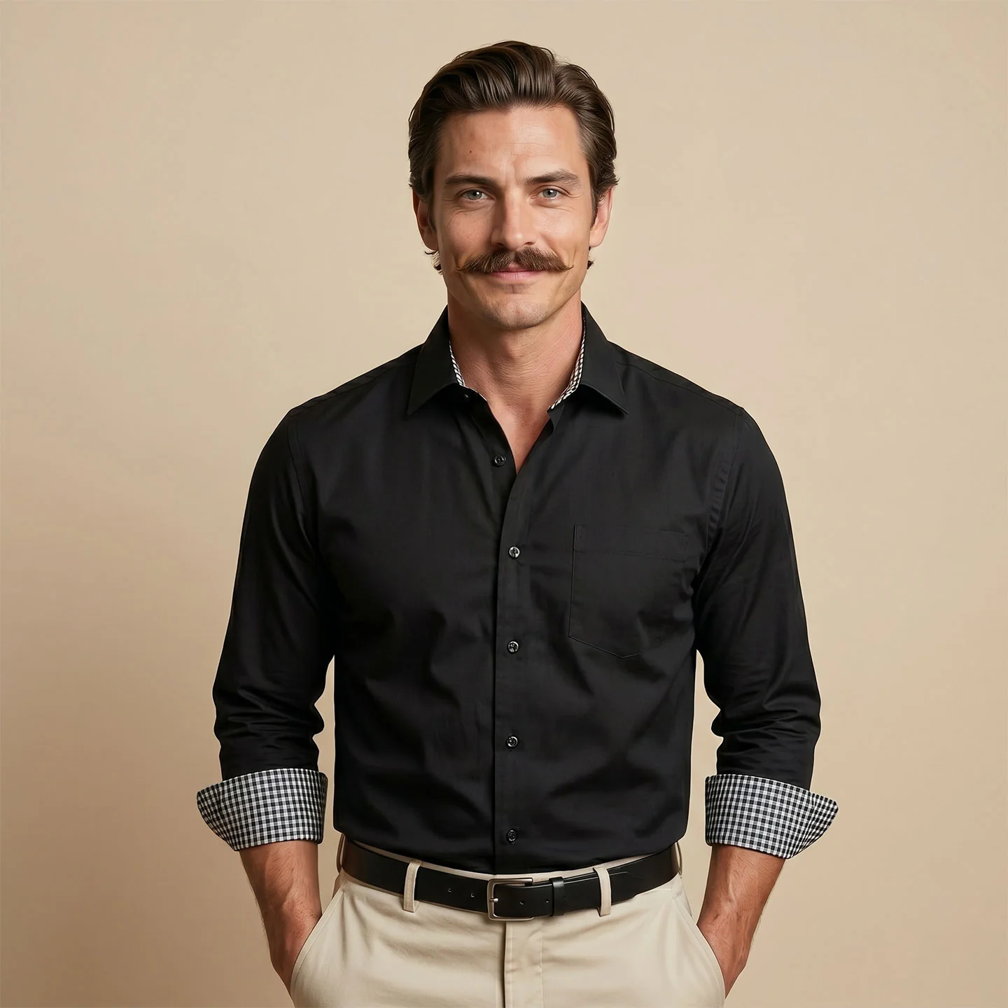 Vintage Black Shirt with Houndstooth